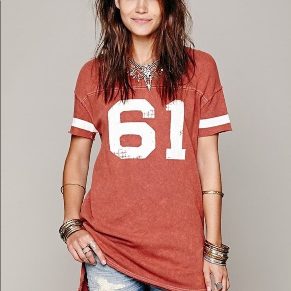 Free People Rust Red Little League Graphic Tee Shirt Top XS